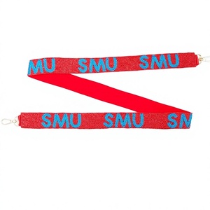 Trendy SMU Embroidered Red <b>Lanyard</b> Design Rectangular Shape Stylish Handmade <b>Polyester</b> Durable Metal Hooks Woman Letters Theme - Product Image 1