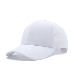 Premium Solid White 6-Panel Baseball Cap with Laser Perforated Holes for Waterproof Outdoor Sports Use - Product Image 2