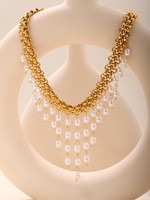 Parures de bijoux fantaisie en acier inoxydable, collier et bracelet multicouches faits à la main avec chaîne, coquillages et perles de riz pour femmes