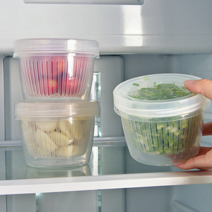 Contenedor Redondo de Plástico de Doble Capa para Almacenamiento de Alimentos con Tapa Hermética y Drenaje para Uso en Refrigerador - Product Image 5