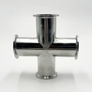 Stainless steel sanitary four-way pipe with chuck joint