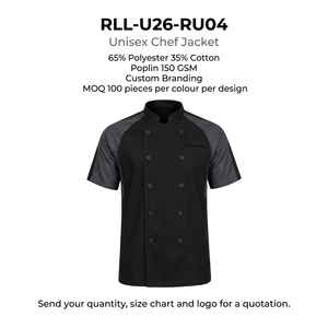 เสื้อเชฟแขนสั้นแบบยูนิเซ็กซ์ ผ้าโพลีคอตตอนป๊อปลิน 150 GSM ตัดต่อผ้าสีตัดกัน รับสกรีนโลโก้ ชุดยูนิฟอร์มร้านอาหาร - Product Image 6