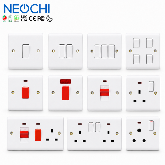 Commercial Grade 13A British Standard PC Material Electrical Wall Switches Socket 10a Light Switch for Indoor Residential Use