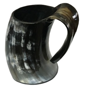 Authentic Medieval Inspired Horn <b>Mug</b> Wine Mead Drinking Tankard with Leather <b>Holder</b> for Beer Wine and Viking Themed Parties - Product Image 2