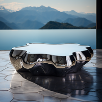 Table basse abstraite moderne en acier inoxydable, sculpture artistique en métal poli miroir, table de luxe pour salon, décoration de meubles
