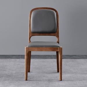 Chaise de salle à manger minimaliste moderne en bois massif avec assise et dossier en cuir pour la salle à manger à domicile, usage adulte - Product Image 1