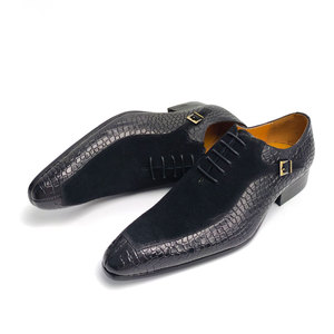 Zapatos <span class=keywords><strong>Oxford</strong></span> de vestir para hombre hechos a mano, formales de negocios, con punta, estampados, de ante de vaca, de primera capa, de cuero de vaca, patchwork, para oficina, boda, con cordones - Product Image 1