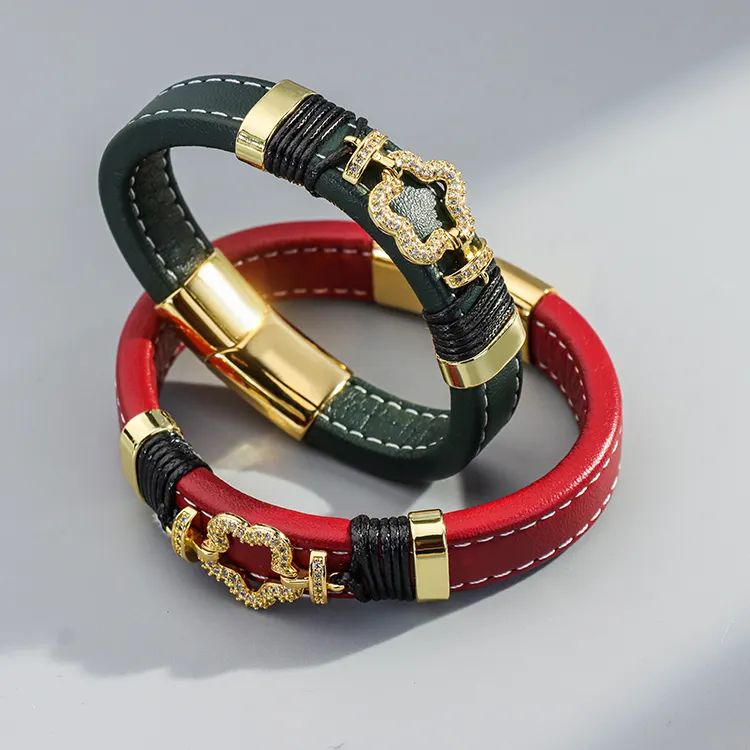 Bracelet meilleur ami noir et rouge fermoir magnétique Bracelet en cuir véritable avec accessoires de mode pour hommes femmes