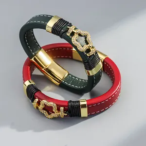 Best Friend Bracelet Magnetic Clasp Genuine Leather Bracelet with Fashion Accessories Gold Plated PU for Men Women Black and Red