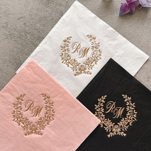 Serviettes de <span class=keywords><strong>cocktail</strong></span> personnalisées avec logo en feuille d'or, serviettes en papier pour restaurant, mariage, banquet, fête d'anniversaire - Product Image 2