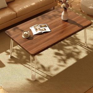 Table pliante minimaliste avec plateau en bois et pieds en métal, design rectangulaire, pour la salle à manger à domicile, couleur noyer clair - Product Image 5