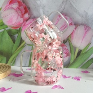 Tasse à café créative en verre double paroi, en borosilicate, écologique, moderne, résistante à la chaleur, avec effet sable mouvant et fleurs séchées - Product Image 3