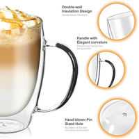 Ensemble de 4 tasses à café expresso en verre à double paroi de 350 ml, transparentes, sans BPA, compatibles micro-ondes, pour boissons chaudes/froides