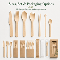 Ensemble de couverts en bois avec logo personnalisé, couteau, fourchette et cuillère jetables, 100% naturels, compostables, écologiques, vaisselle pour mariage