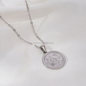 Collares con Colgante de Moneda Celestial de Acero Inoxidable, Estilo Vintage, Medallón Redondo en Relieve, Amuleto de Astrología, Sol, <span class=keywords><strong>Luna</strong></span> y Estrella, Joyería - Product Image 3