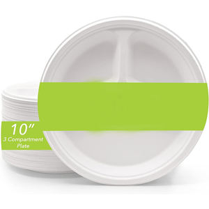 Assiettes compostables à 3 compartiments de 9 pouces, assiettes jetables biodégradables en papier, assiettes divisées en bagasse de canne à sucre pour le dîner - Product Image 3