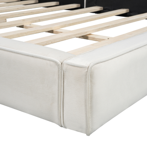 Modern Queen Size Adjustable Upholstered <b>Platform</b> <b>Bed</b> with Solid Wood <b>Frame</b> Beige Storage - Product Image 4