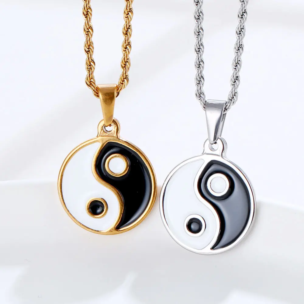 18k Gold Plated Religious Amulet Pendant Stainless Steel Mens Pendant Necklace Small Yin Yang Taichi Pendant Necklace
