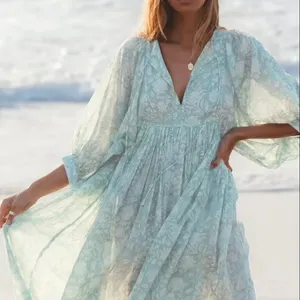 2024 verano moda Floral elegante suelto Casual rayón vestido playa vacaciones largo Maxi falda
