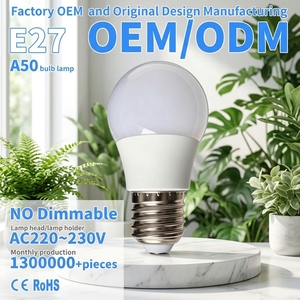 หลอดไฟ A50 SMD ขั้ว E27 AC220~240V ไม่สามารถหรี่แสงได้ โคมไฟพลาสติกเคลือบอะลูมิเนียม Ra80 ได้รับการรับรองมาตรฐาน CE อายุการใช้งาน 20000 ชั่วโมง - Product Image 1