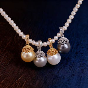 Accessoires en perles DIY, support de pendentif en argent S925 avec support vide, boucle de pendentif en or et argent, perles rondes de 10 à 12 mm - Product Image 2