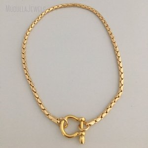 NM35227 Gioielli Equestri Catena a Serpente Moschettone a Vite Ferro di Cavallo <span class=keywords><strong>Collana</strong></span> Choker Placcata Oro Regalo <span class=keywords><strong>per</strong></span> <span class=keywords><strong>Lei</strong></span> - Product Image 1
