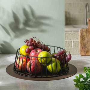 Panier à fruits rond en métal, conteneur de rangement en fer, support alimentaire minimaliste pour cuisine, durable, à un seul niveau, type sur pied - Product Image 4