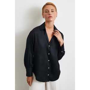 Minimalist Women's Black Poplin Button <b>Down</b> Shirt Everyday Style - Product Image 3