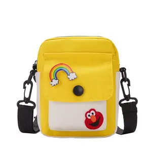 กระเป๋าผ้าใบสะพายไหล่สไตล์เกาหลีสำหรับเด็กผู้หญิง,กระเป๋าช้อปปิ้งผ้าใบสะพายคาดลำตัวลายการ์ตูน Sesame Street