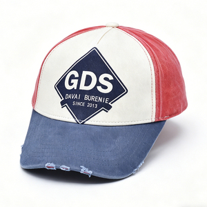 Vintage Washed Sporty Baseball Cap Red White Blue Color Block GDS Logo <b>Dad</b> <b>Hat</b> Distressed Common Fabric for Men Women - Product Image 4