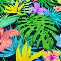 Tissu Textile Personnalisé Écologique en Mélange Lin et Coton Tissé avec Imprimé Style Tropical Plantes et Fleurs Insulaires pour Blouses et Robes