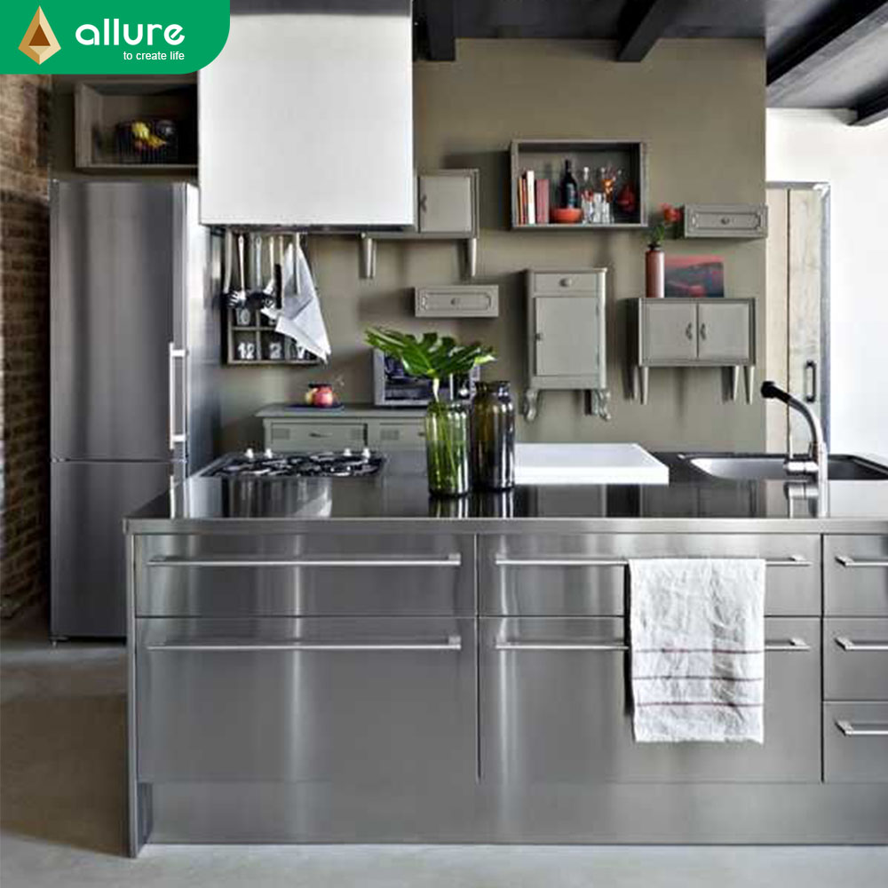 Allure Modern L Shaped Kitchen Stainless Steel Cabinet Furniture