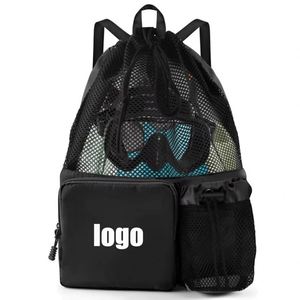 Mesh <b>Drawstring</b> <b>Backpack</b> with Shoe Compartment for Gym Beach Travel Portable Rope Bag Handle Swimsuit Storage Pocket - Product Image 2