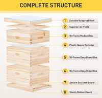 Kit de inicio de cajas de colmena de abejas de 3 capas, suministros de apicultura, casa de abejas con marcos de colmena