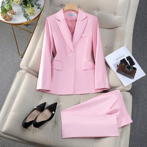 Women's Orange Suit Set Full Sleeve Polyester Satin Anti-Wrinkle Elegant Spring Casual Three Piece Jacket Vest Pants - Product Image 2