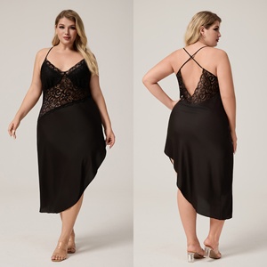 Production en usine de robes de nuit en satin grande taille avec dentelle pour femmes, lingerie sexy en dentelle pour le sexe - Product Image 1