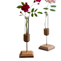 Décoration de bureau créative pour la maison, vase en bois avec tubes à essai, arrangement de plantes hydroponiques en verre transparent, style pastoral moderne