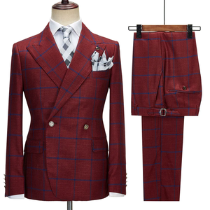 Luxus Check Plaid Männer Anzüge Hochzeit Bräutigam Smoking Peaked Revers Business Party Kostüm Homme Jacke Hosen 2 Stück Set - Product Image 4