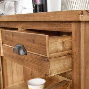 INNOVA Vintage Shabby Chic <b>Rustic</b> Farmhouse Wooden Drawer <b>Cabinet</b> with Glass Door for Living Room & Hotel Storage - Product Image 6