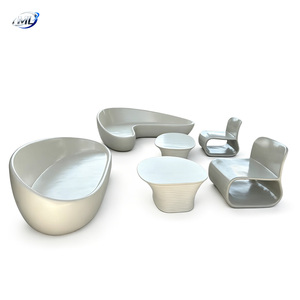 Conjunto de Sofás Modernos de FRP para Sala de Estar, Asientos Modulares Curvos, Mesa de Centro Acanalada, Muebles para Recepción de Villa - Product Image 6