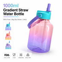 1000ml Tritan Gradient Straw Waterfles BPA-vrij Lekvrij Transparant Ecologisch Bohemian Style Sportfles Afneembaar