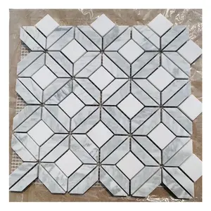 Mattonelle di mosaico levigate della geometria del Carlyle quadrato di marmo bianco di Carrara