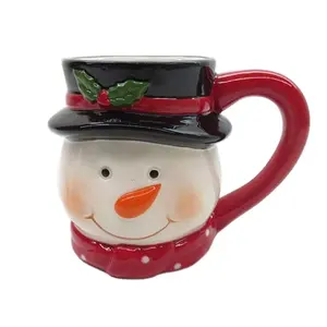 Snowman Coffee Mug Merry Christmas Ceramic Coffee Cup Mug Xmas Holiday Festival Gifts for Family Dad Mom Child (Red and Green)