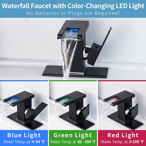 Grifo de Baño LED Negro Mate con Efecto <span class=keywords><strong>Cascada</strong></span>, Monomando, Mangueras de Suministro Incluidas - Product Image 3