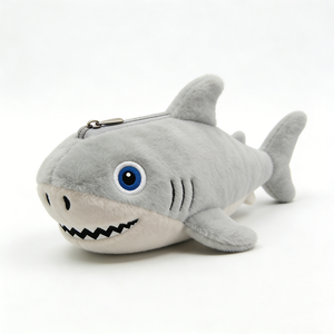 Estuche de lápices personalizado con diseño de tiburón, bolsa de lápices de peluche con forma de tiburón, bolsa con cremallera gris con diseño de tiburón, estuche de lápices con diseño de animal, bolsa de almacenamiento con diseño de tiburón - Product Image 1
