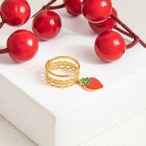 Pink Heart Cherry Pendant <b>Ring</b> Open Stainless Steel Fashion <b>Ring</b> For Women Gift Jewelry - Product Image 3