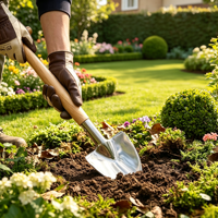 Bêche de jardin robuste en acier inoxydable avec manche en bois massif de type T, pelle à main pour creuser, planter et ameublir la terre, bêche pour décompactage