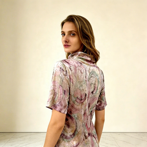 T-shirt décontracté et confortable à <span class=keywords><strong>col</strong></span> <span class=keywords><strong>roulé</strong></span>, motif floral, anti-plis, anti-boulochage, respirant, en spandex, manches classiques - Product Image 3