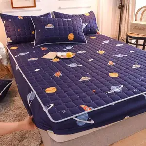 Conjunto de lençol de cama de algodão, enchimento de veludo escovado espaço com estampa de queen size