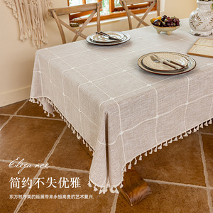 Sk Large Check Cotton <b>Linen</b> Tassel <b>Tablecloth</b> Rectangular Home Decor Printed Fabric China Made - Product Image 4